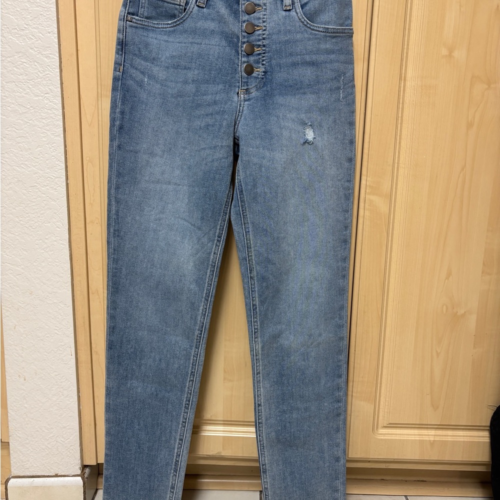 KUT RACHEL FAB AB MOM JEANS Distressed 5 pocket raw hem stretch high rise jeans
